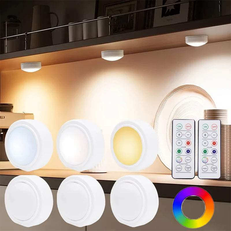 Battery Operated Puck Lights,16 Color Changing LED Push Lights Wireless,Warm/White Rechargeable Light for Under Cabinet,Closet