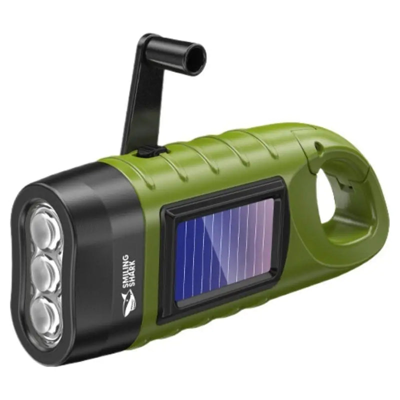 LED Flashlight Hand Crank Solar Powered Rechargeable Dynamo Torch Survival Gear for Fishing Boating Hiking