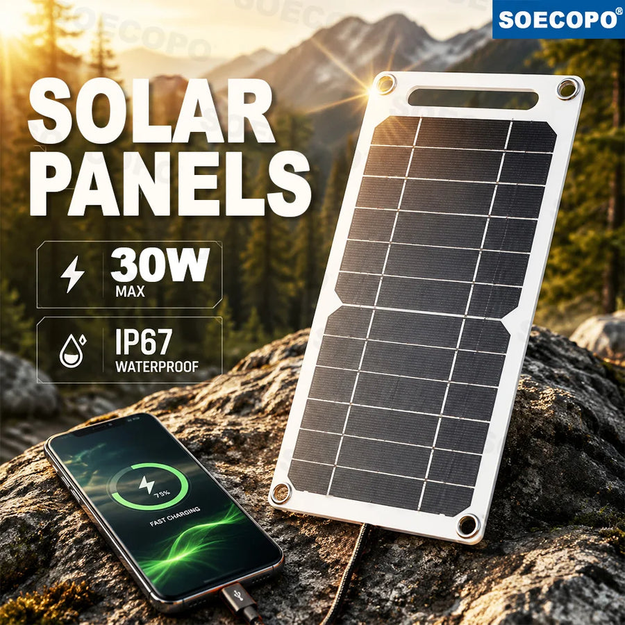30W Portable Solar Panel 5V Solar Plate WithUSB Safe Stabilize Charger For Power Bank Phone Outdoor Camping Home RV Gift